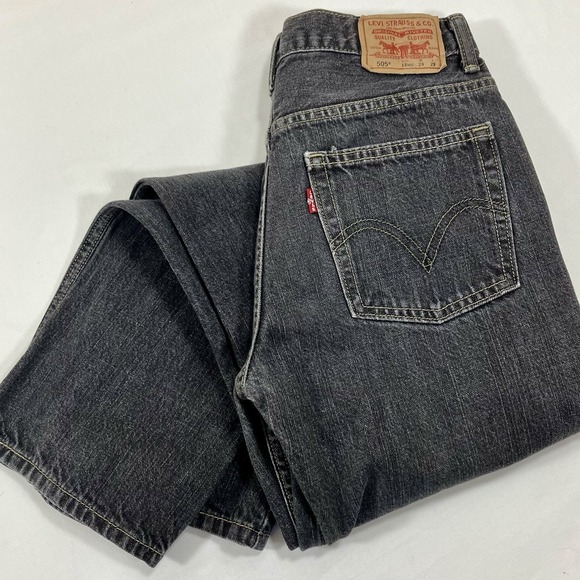 VTG Y2k Levi's 505 Women's Jeans 29/29 (Fits 28/28) Faded Black Denim Straight - Picture 1 of 8